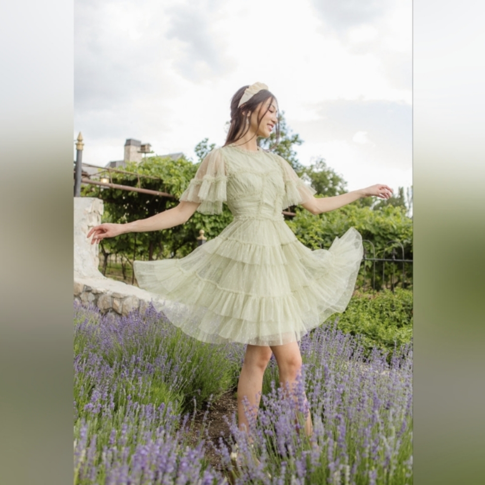 Ivy City Co Short Sage Green Tulle Whimsical Dress